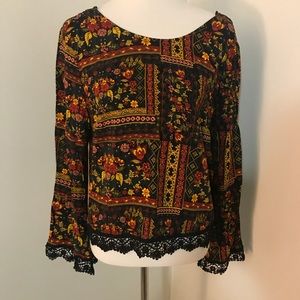 H&M Coachella floral crop top, long, lace sleeves